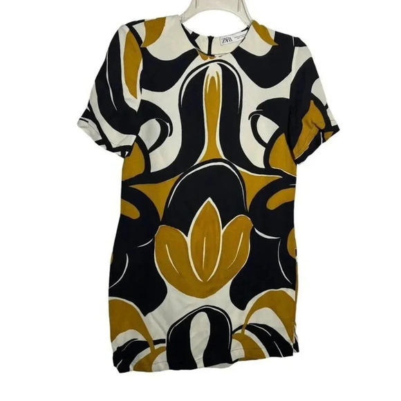 ZARA Womens Short sleeve shift dress bold print size XS - Picture 10 of 10